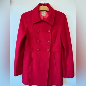 Tulle Vibrant Red Double-Breasted Pea Coat